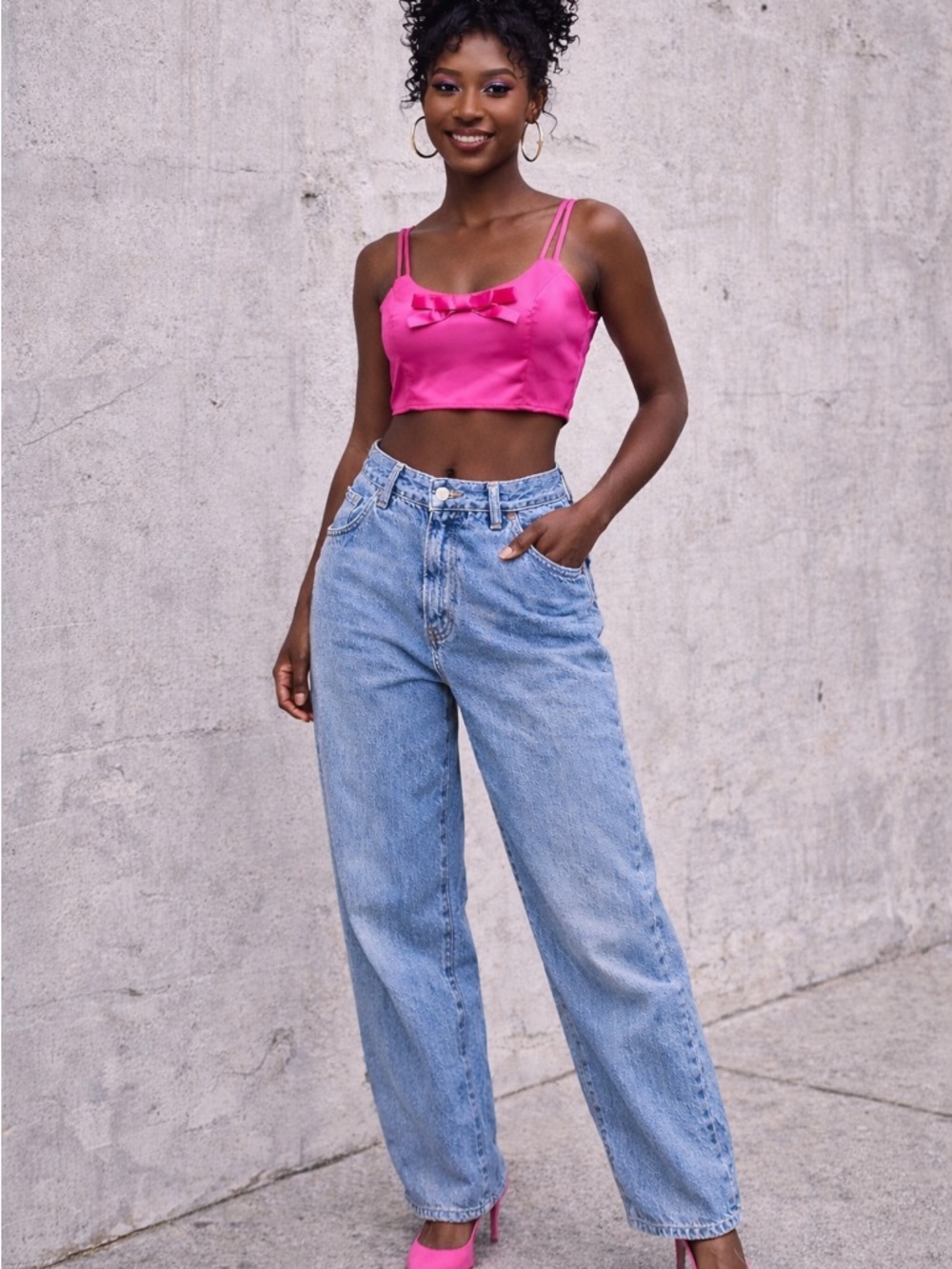 AKIRA Hot Pink Bow Crop Tank